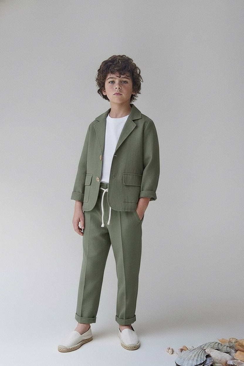 Çocuk 3’lü Keten Takım Elbise | Ceket, Tişört, Pantolon | 3–9 Yaş | RG Brand | RG1465 - MAVİ