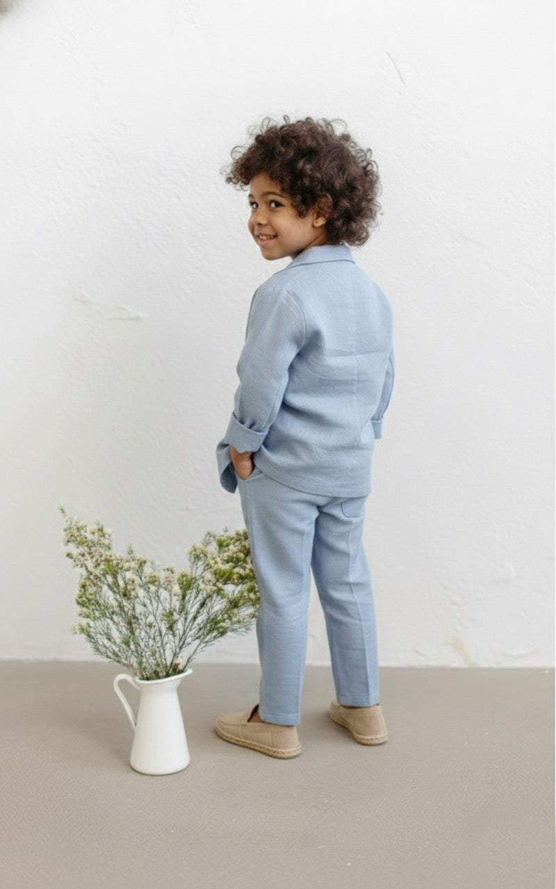 Kids' 3-Piece Linen Suit Set | Jacket, T-shirt, Trousers | Ages 3-9 | RG Brand | RG1465 - BLUE
