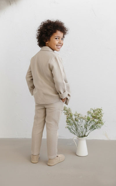 Çocuk 3’lü Keten Takım Elbise | Ceket, Tişört, Pantolon | 3–9 Yaş | RG Brand | RG1465 - HAKİ