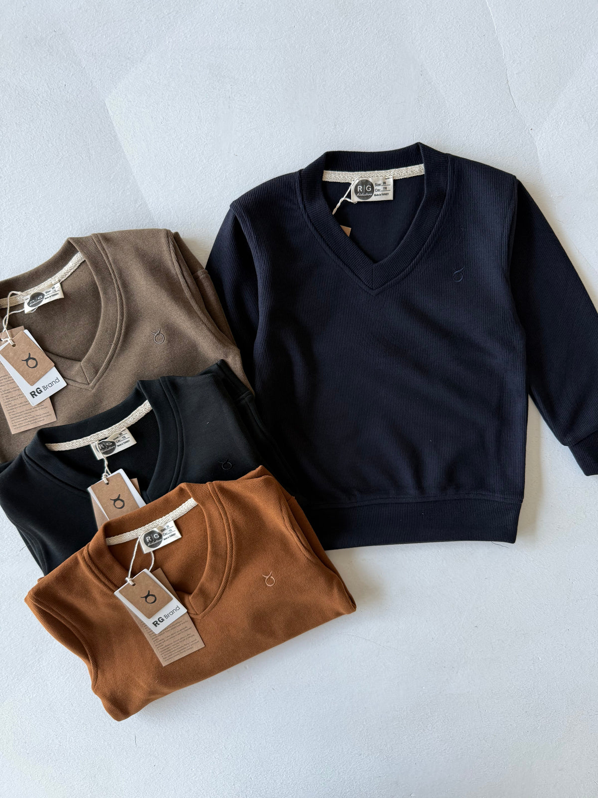Erkek Çocuk V Yaka Selanik Triko Sweat | 3–9 Yaş | RG Brand | RG1508 - HAKİ
