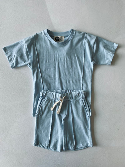 Set unisex de pantaloni scurți și tricou din bumbac pentru copii | Vârste 3-9 ani | Marca RG | RG1544 - ALBASTRU