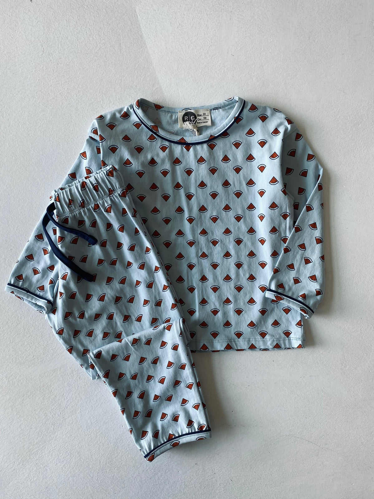 Çocuk Karpuz Baskılı Pijama Takımı | 3–9 Yaş | Mavi & Pembe | Kız ve Erkek Çocuk Pijaması | RG1554 - MAVİ