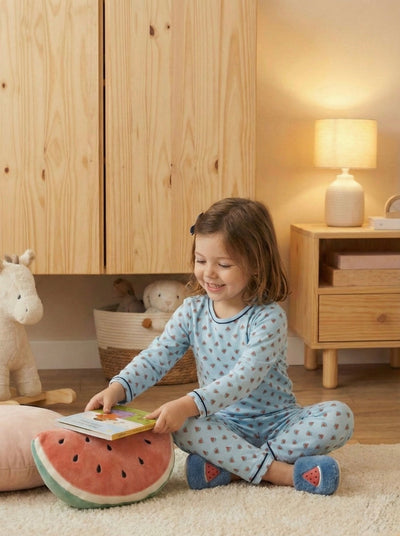 Çocuk Karpuz Baskılı Pijama Takımı | 3–9 Yaş | Mavi & Pembe | Kız ve Erkek Çocuk Pijaması | RG1554 - MAVİ