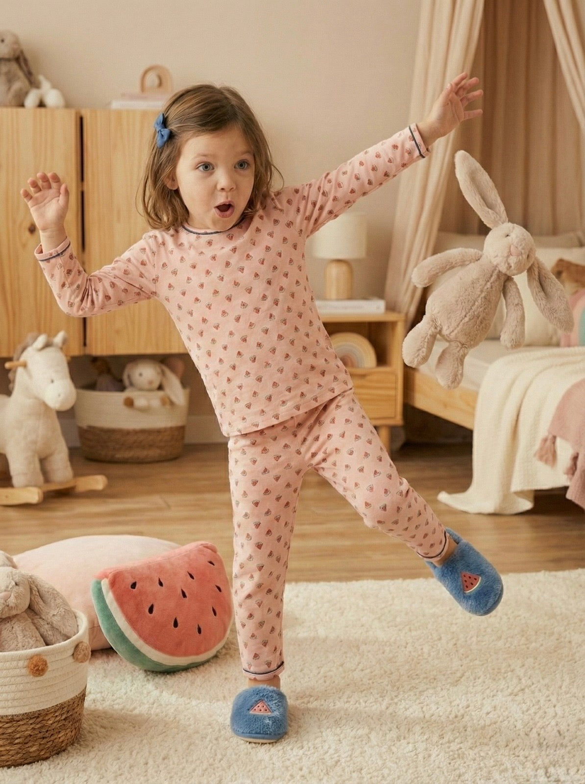 Çocuk Karpuz Baskılı Pijama Takımı | 3–9 Yaş | Mavi & Pembe | Kız ve Erkek Çocuk Pijaması | RG1554 - PEMBE