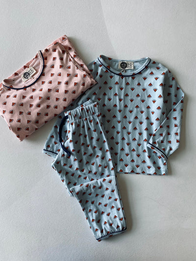 Çocuk Karpuz Baskılı Pijama Takımı | 3–9 Yaş | Mavi & Pembe | Kız ve Erkek Çocuk Pijaması | RG1554 - MAVİ