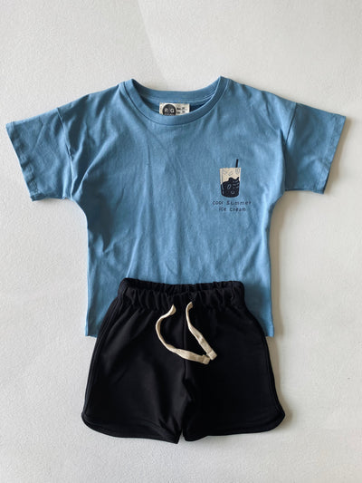 Unisex Çocuk %100 Pamuk Tişört Şort Takımı | 3–9 Yaş | RG Brand | RG1559 - MAVİ