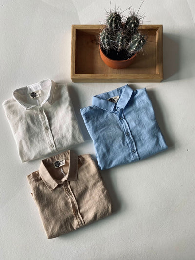 Keten Çocuk Gömlek | 9–15 Yaş | Rahat Kesim | RG Brand | RG3386 - MAVİ