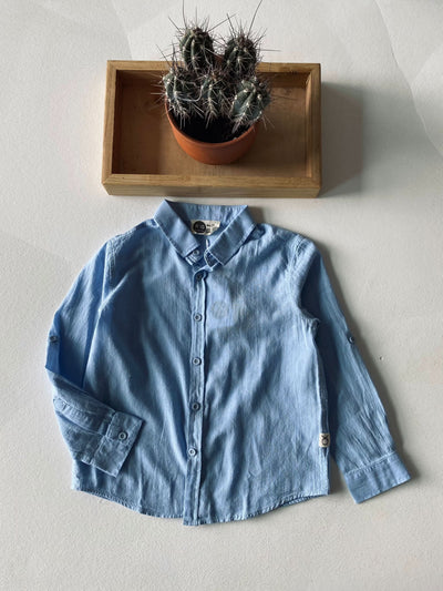 Keten Çocuk Gömlek | 9–15 Yaş | Rahat Kesim | RG Brand | RG3386 - MAVİ