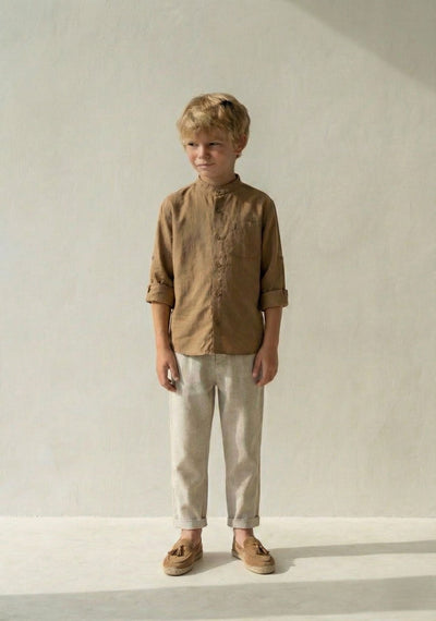 Erkek Çocuk Hakim Yaka Gömlek – 3-9 Yaş %100 Pamuk Uzun Kollu | RG1569 - HAKİ