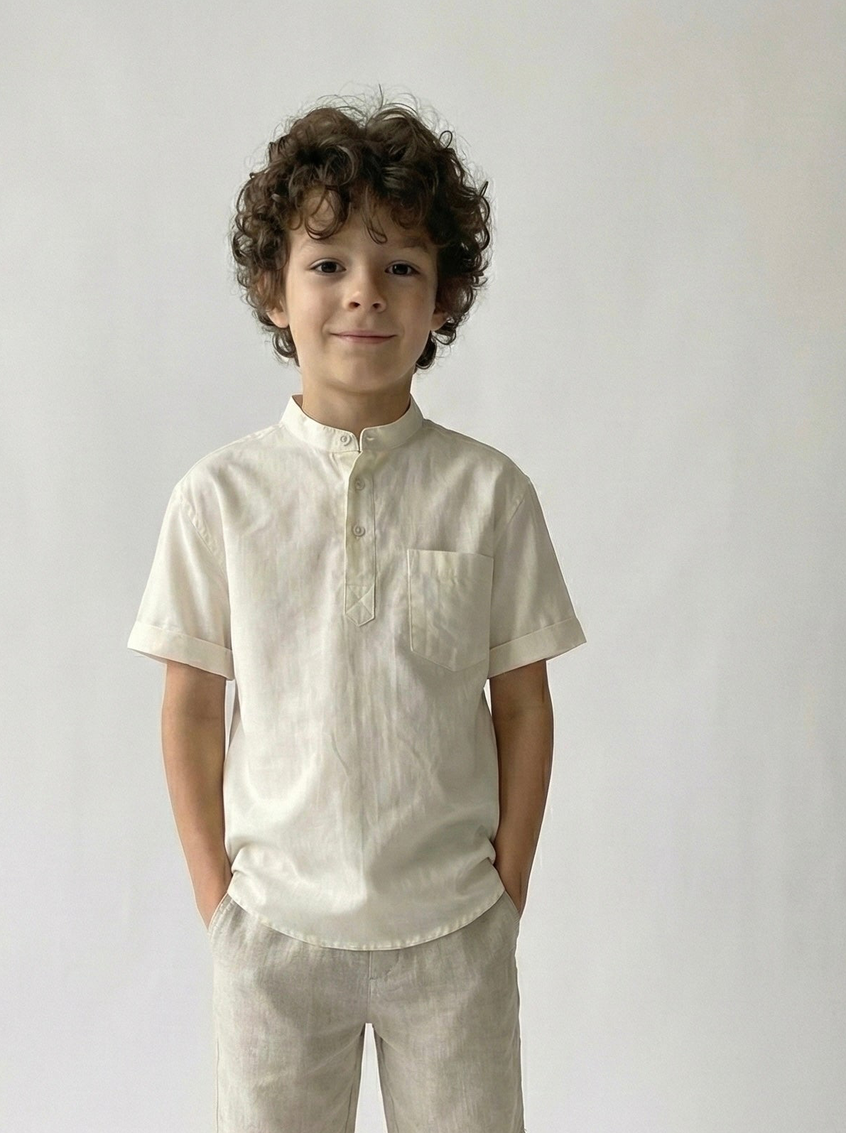 Hakim Yaka Kısa Kol Çocuk Erkek Gömlek | 3–9 Yaş | RG Brand | RG1571 - LACİVERT