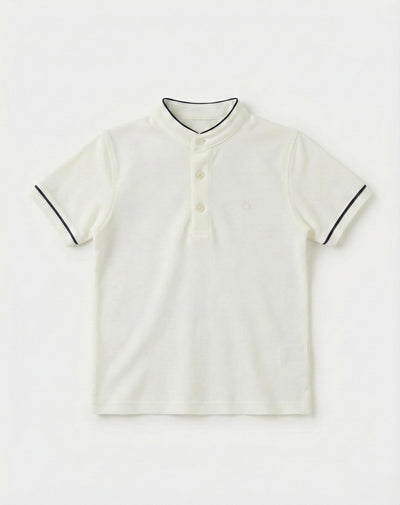 Tricou piqué cu guler mandarin pentru băieți, 100% bumbac, 3-9 ani | RG1586 - ECRU