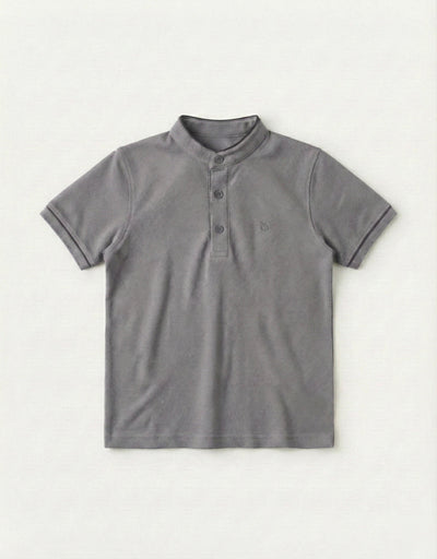 Tricou piqué cu guler mandarin pentru băieți, 100% bumbac, 3-9 ani | RG1586 - GRI