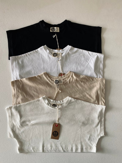 Kız Çocuk Crop Tişört %100 Pamuk 3–9 Yaş | RG1604 - EKRU