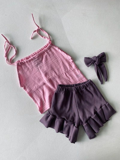 Girls' Summer Sleeveless Set | 3-9 Years | Muslin Blouse and Shorts | RG Brand | RG1610 - PURPLE