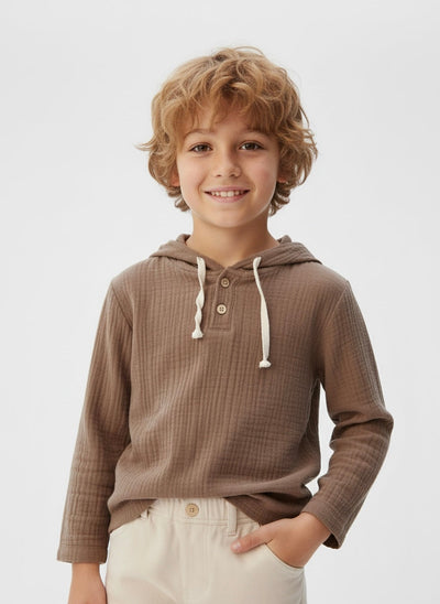 Çocuk Müslin Kapüşonlu Üst | 3–9 Yaş | RG Brand | RG1619 - VİZON