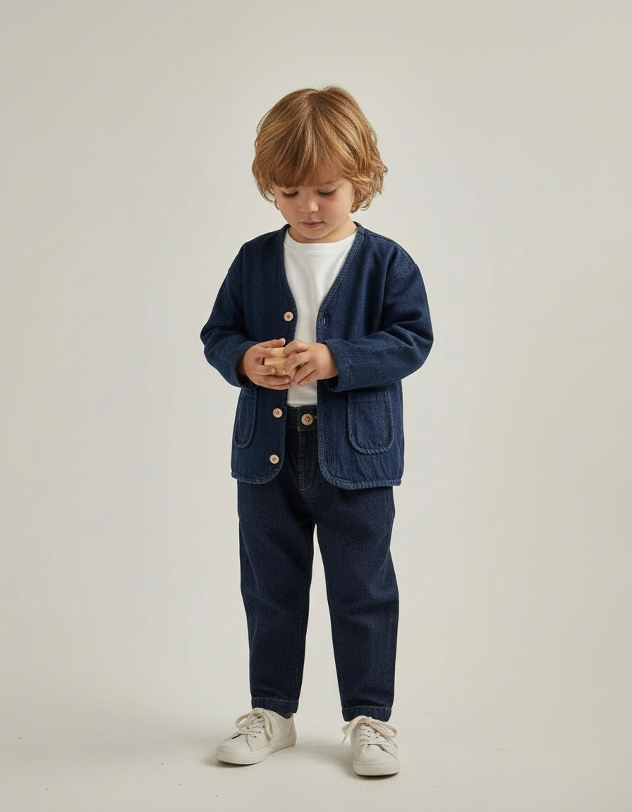 Kız ve Erkek Çocuk Oversize Kot Ceket | 3–9 Yaş | RG Brand | RG1621 - MAVİ