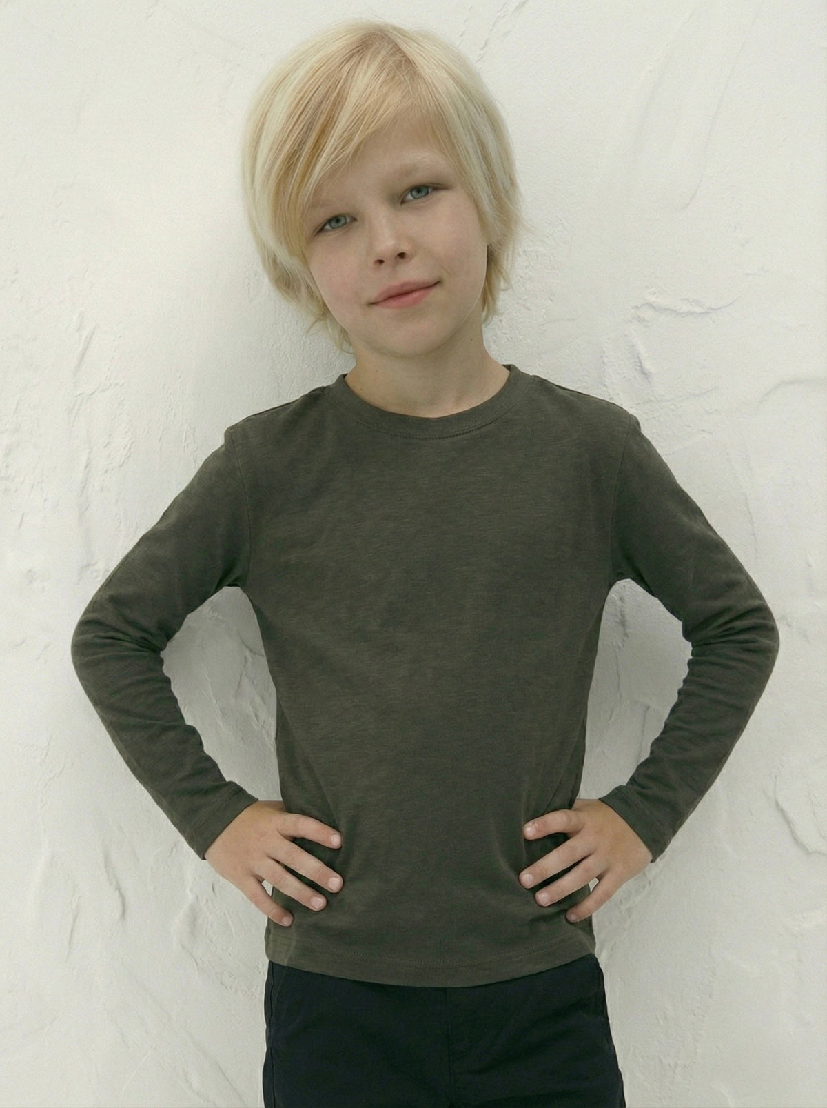 Kız Ve Erkek Çocuk Pamuk Basic Uzun Kollu Tişört | RG Brand | RG1703 - HAKİ