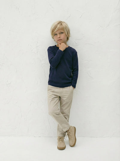 Kız Ve Erkek Çocuk Pamuk Basic Uzun Kollu Tişört | RG Brand | RG1703 - LACİVERT