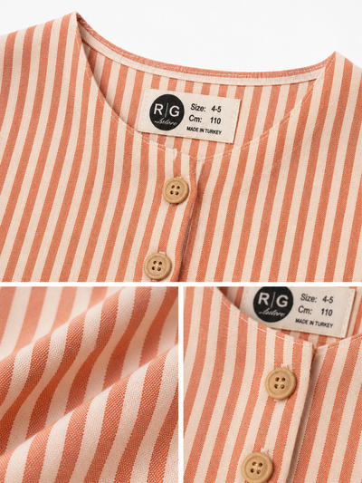 Erkek Çocuk Mao Yaka Gömlek | 3–9 Yaş | Çizgili | %100 Pamuk Uzun Kollu | RG Brand | RG1749 - KİREMİT