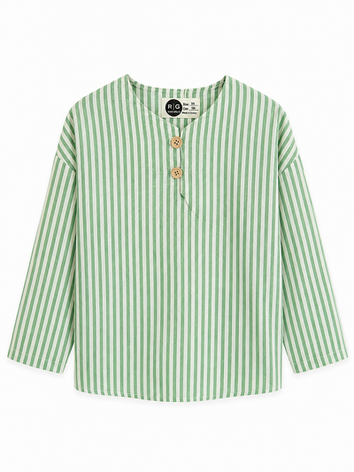 Erkek Çocuk Mao Yaka Gömlek | 3–9 Yaş | Çizgili | %100 Pamuk Uzun Kollu | RG Brand | RG1749 - KİREMİT