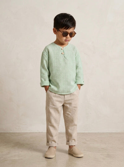 Erkek Çocuk Mao Yaka Gömlek | 3–9 Yaş | Çizgili | %100 Pamuk Uzun Kollu | RG Brand | RG1749 - KİREMİT