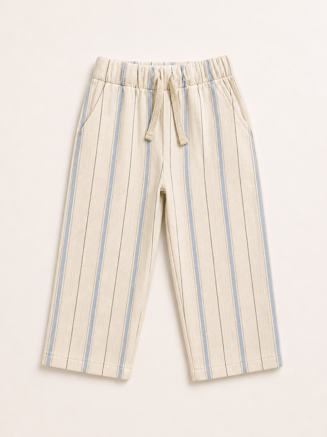 Pantaloni pentru copii | 3–9 ani | Fete și băieți | Cu dungi | Piqué 100% bumbac | Marca RG | RG1752 - Ecru