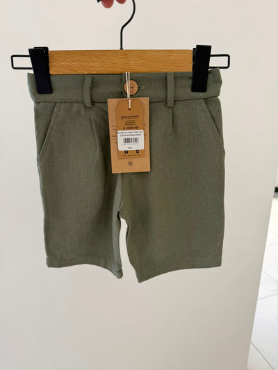 Kids' Linen Shorts | Elastic Waistband, Double Hem | Ages 3-9 | Girls & Boys | Khaki, Navy Blue, Stone Blue, Blue | RG Brand | RG1761 - KHAKI