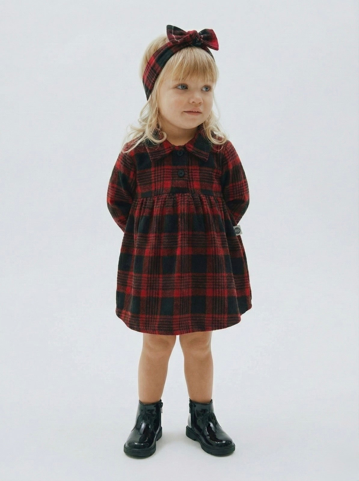 Bebek Ekose Elbise ve Saç Bandı | 6 Ay–3 Yaş | RG Brand | RG310 - GRİ