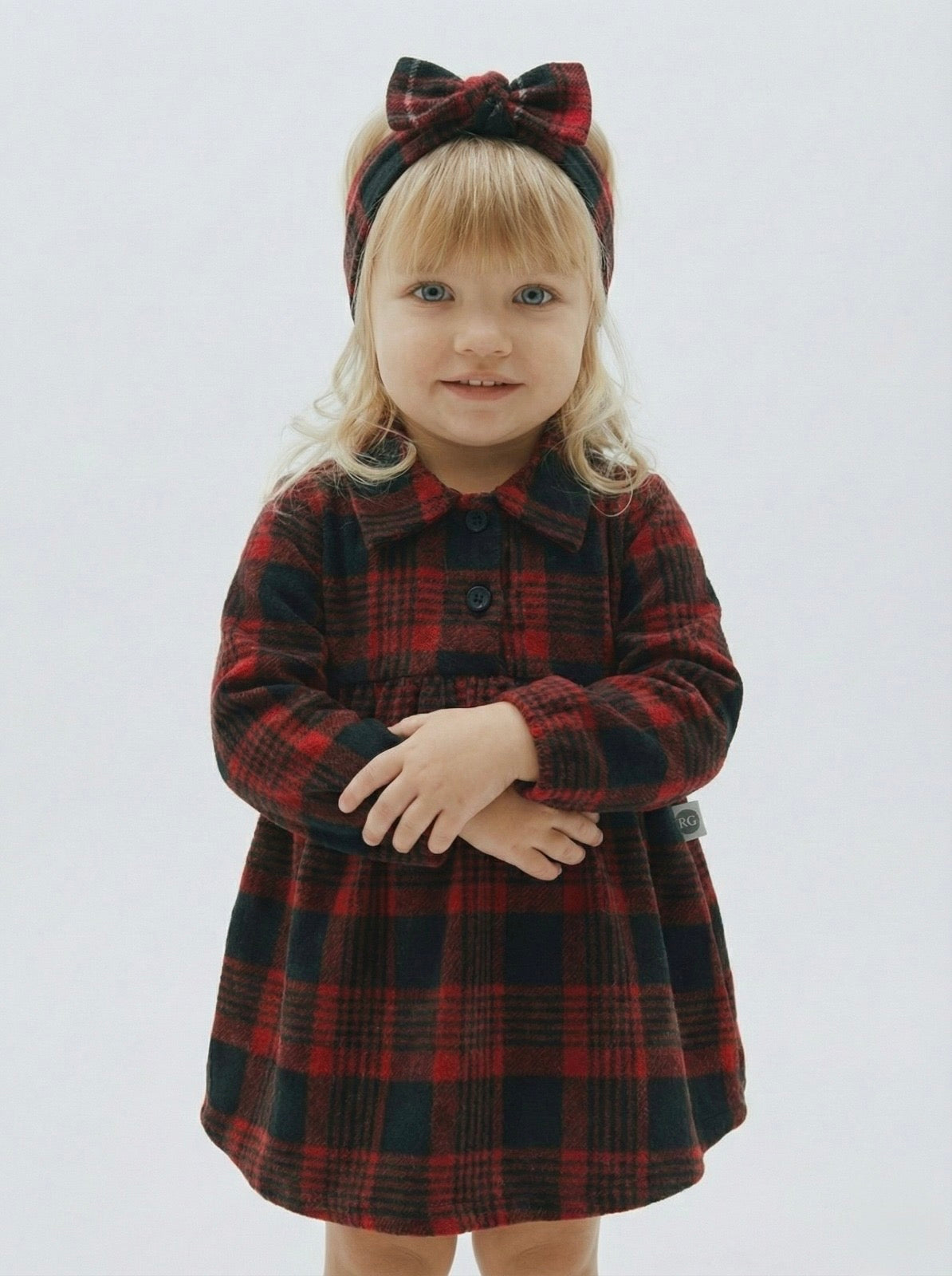 Bebek Ekose Elbise ve Saç Bandı | 6 Ay–3 Yaş | RG Brand | RG310 - GRİ