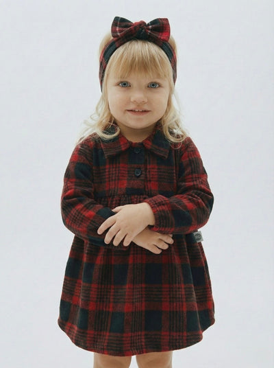 Bebek Ekose Elbise ve Saç Bandı | 6 Ay–3 Yaş | RG Brand | RG310 - GRİ