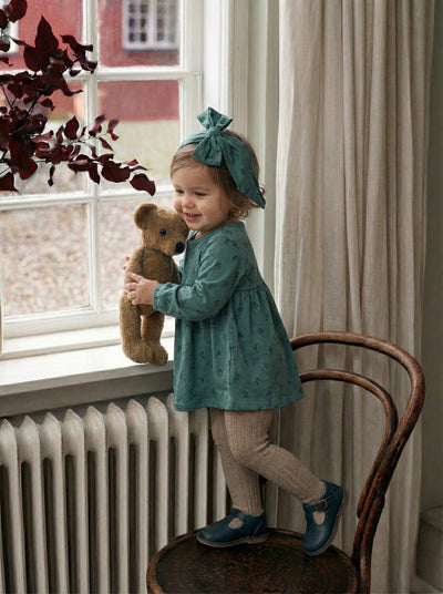 Bebek Desenli Elbise ve Toka Seti | RG321 - MİNT