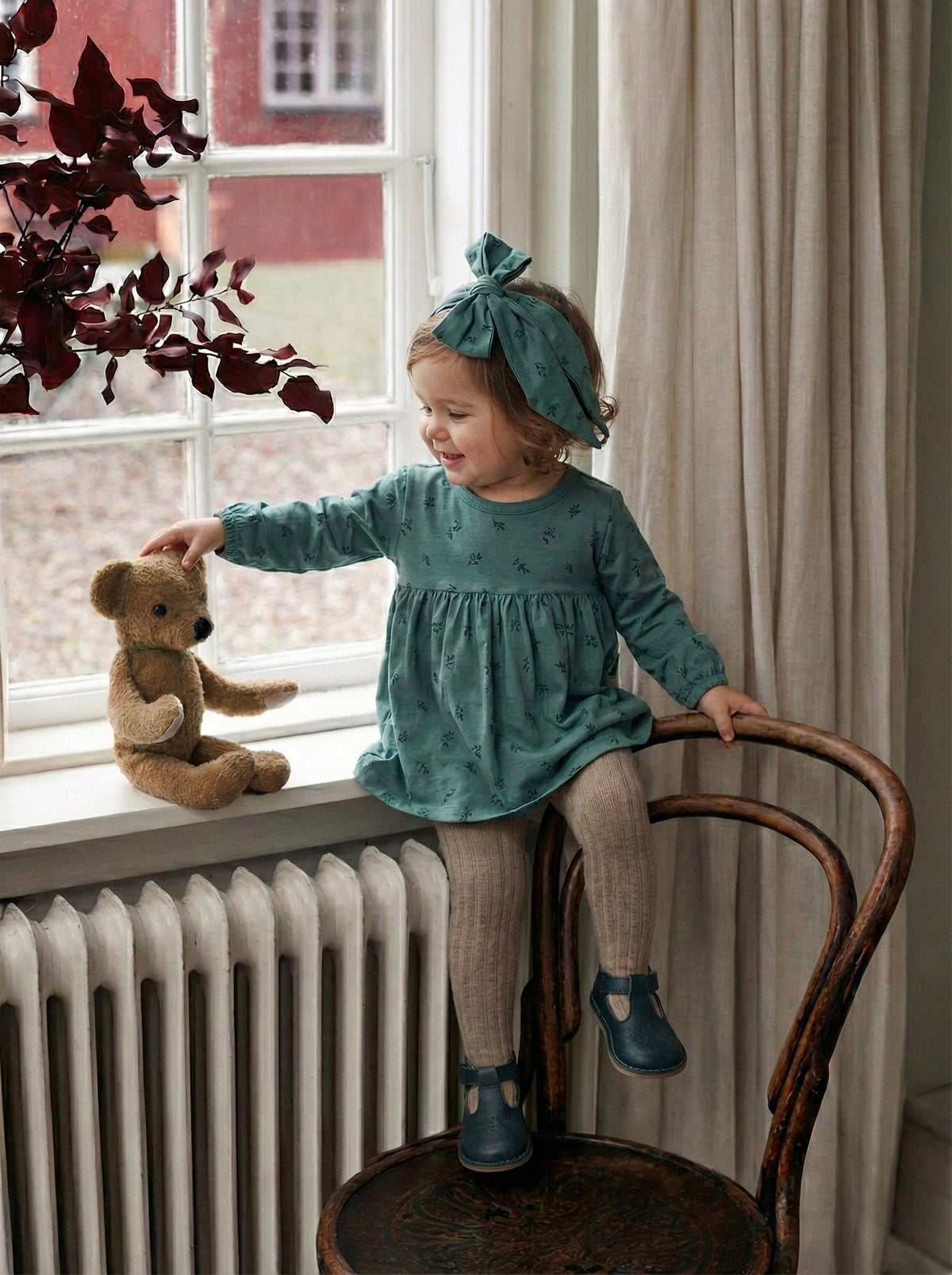 Bebek Desenli Elbise ve Toka Seti | RG321 - MİNT