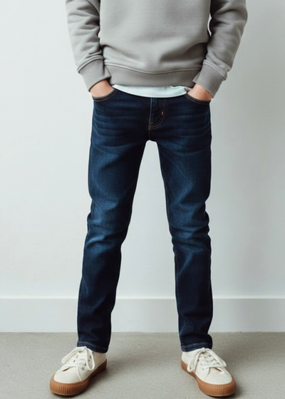 Genç Çocuk Unisex Koyu Mavi Jean | 9–15 Yaş | Kız ve Erkek Çocuk Kot Pantolon | RG3323 - MAVİ