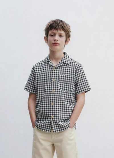 Young Boy's Short-Sleeved Muslin Plaid Shirt with Pockets | Ages 9–15 | Lightweight Summer Kids' Shirt | RG3357 - PLAID