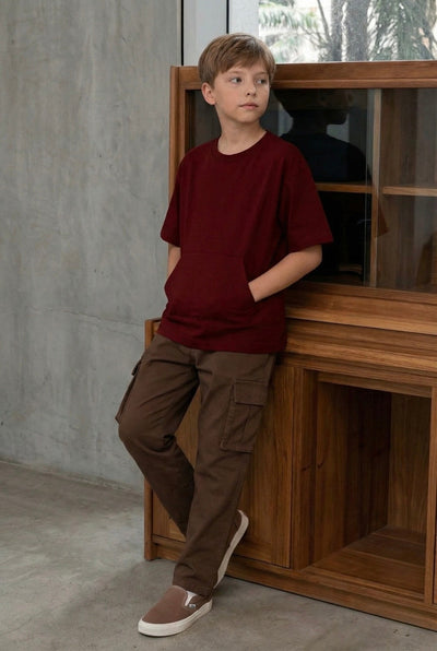 Genç Pamuk Kanguru Cepli Tişört | 9–15 Yaş | RG Brand | RG3382 - BORDO
