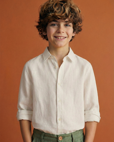 Keten Çocuk Gömlek | 9–15 Yaş | Rahat Kesim | RG Brand | RG3386 - HAKİ