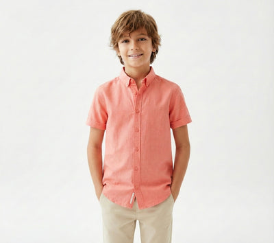 Cămașă cu mânecă scurtă din in pentru copii | Vârste 9–15 ani | Marca RG | RG3387 - Roz-roz deschis