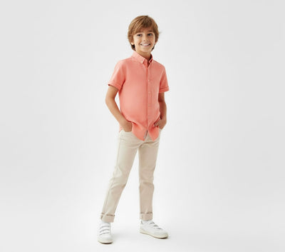 Genç Keten Kısa Kollu Gömlek | 9–15 Yaş | RG Brand | RG3387 - MAVİ