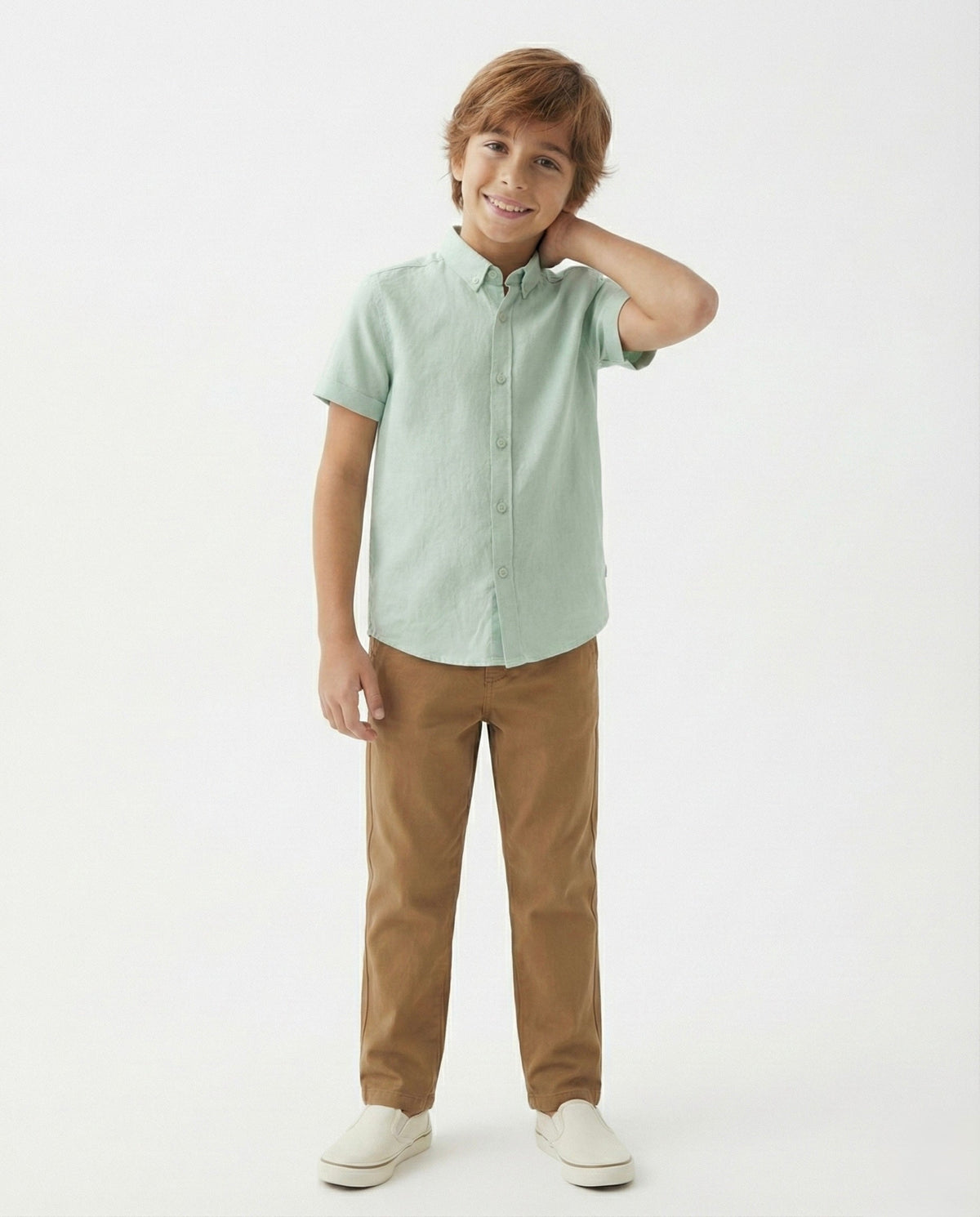 Genç Keten Kısa Kollu Gömlek | 9–15 Yaş | RG Brand | RG3387 - SİYAH