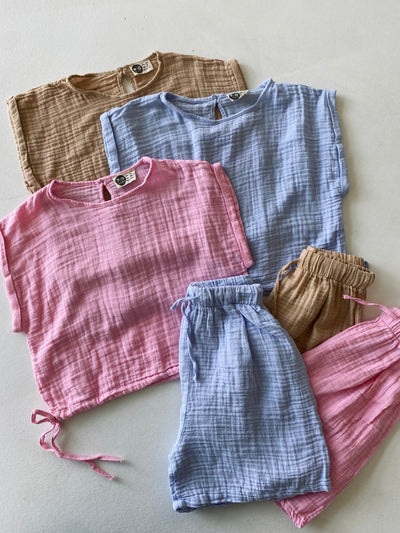 Genç Kız Müslin Şort Takımı | 9–15 Yaş | RG Brand | RG3389 - PEMBE
