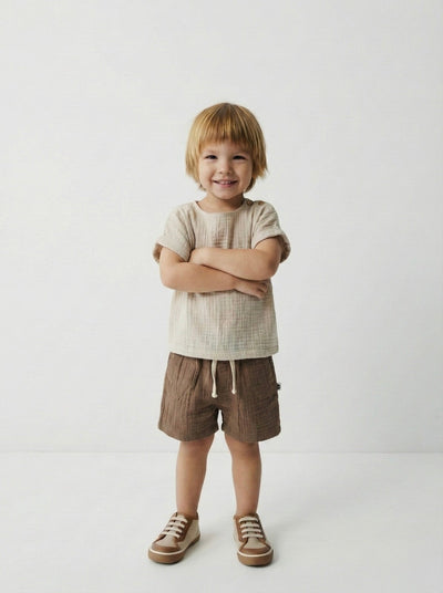 Müslin Bebek Takımı | Premium Gömlek & Pantolon Set | 6 Ay - 3 Yaş | RG364 - VİZON
