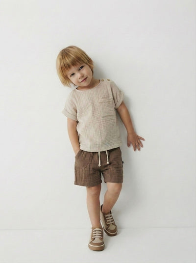 Müslin Bebek Takımı | Premium Gömlek & Pantolon Set | 6 Ay - 3 Yaş | RG364 - VİZON