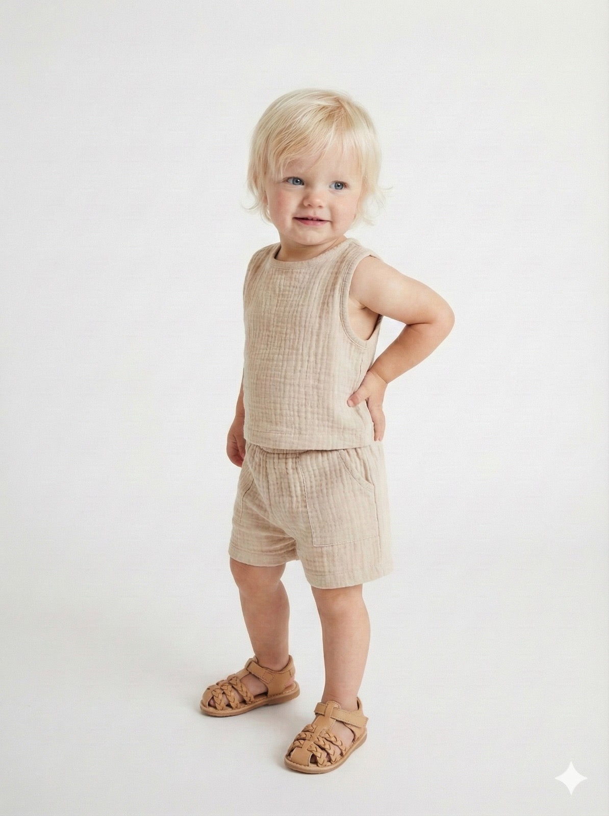 Müslin Bebek Şortlu Takım | 6 Ay–3 Yaş | RG Brand | RG367 - KAHVERENGİ