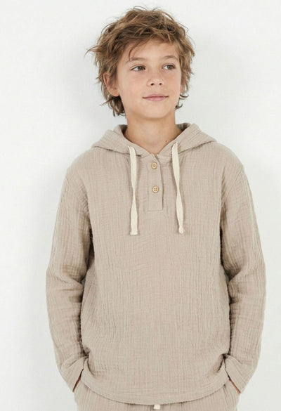 Genç Kız ve Erkek Müslin Kapüşonlu Sweatshirt | 9–15 Yaş | RG Brand | RG3709 - EKRU