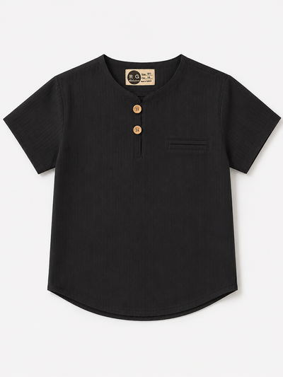 Erkek Çocuk Mao Yaka Gömlek | 9–15 Yaş | Kısa Kollu | %100 Pamuk | RG Brand | RG3712 - EKRU