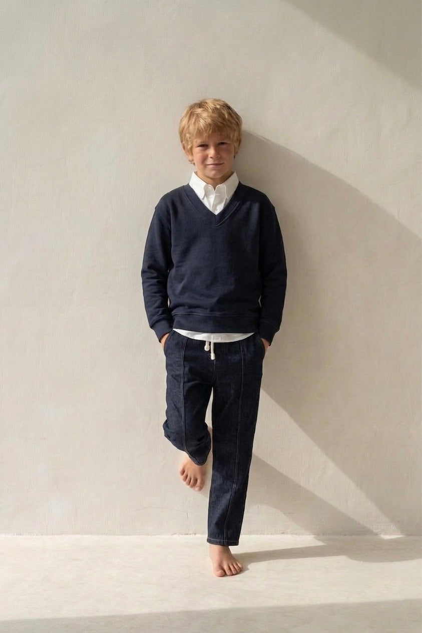 Erkek Çocuk V Yaka Selanik Triko Sweat | 3–9 Yaş | RG Brand | RG1508 - LACİVERT