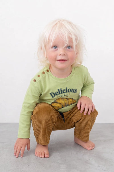 Bebek Uzun Kollu T-shirt | Kruvasan Baskılı | 6 Ay–4 Yaş | Sarı & Yeşil | %100 Pamuk | RG Brand | RG392 - SARI