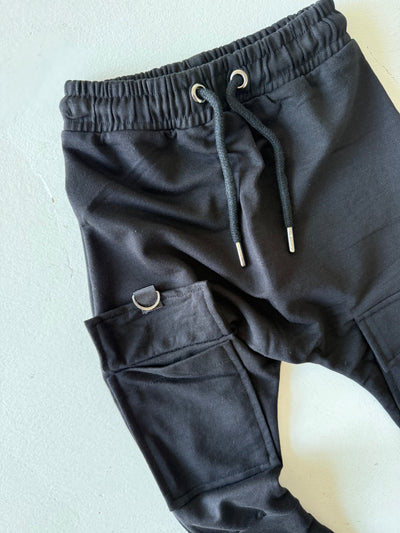 Çocuk Kargo Cepli Bağcık Detaylı Basic Pantolon | 3–9 Yaş | RG Brand | RG1341 - SİYAH
