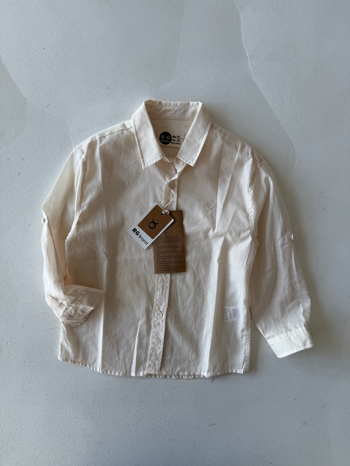 Çocuk Uzun Kollu Gömlek | %100 Doğal Pamuk Keten | 3-9 Yaş | RG1567 - BEYAZ