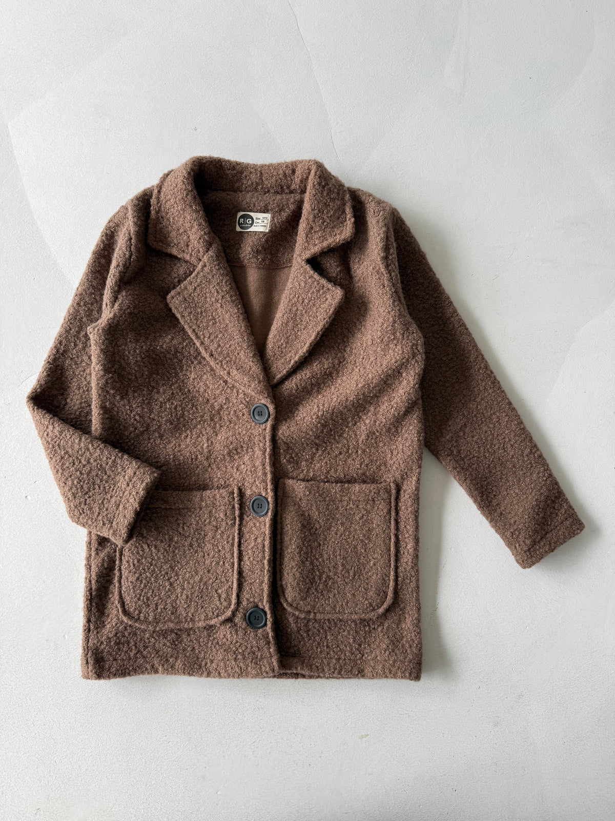 Kız ve Erkek Çocuk Kaşe Mont | Çift Cepli ve Düğmeli | 9–15 Yaş | RG Brand | RG3318 - LACİVERT